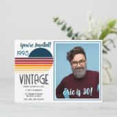 Blue Retro Sun 1995 Photo 30th Birthday  Feestdagenkaart (Staand voorkant)