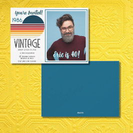 Blue Retro Sun 1995 Photo 40th Birthday  Holiday  Feestdagenkaart