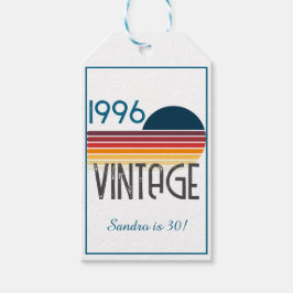 Blue Retro Sun 1996 Photo 30th Birthday Stripe  Cadeaulabel