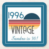 Blue Retro Sun 1996 Photo 30th Birthday Stripe  Kartonnen Onderzetters (Voorkant)