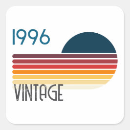 Blue Retro Sun 1996 Photo 30th Birthday Stripe  Vierkante Sticker