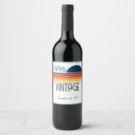 Blue Retro Sun 1996 Photo 30th Birthday Stripe  Wijn Etiket