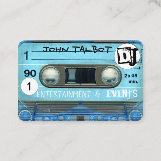 Blue Retro T4 Audiotape Cassette 80s DJ Business C Visitekaartje (Voorkant)