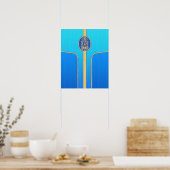 Blue Retro Tiki Surfboard Poster (Keuken)
