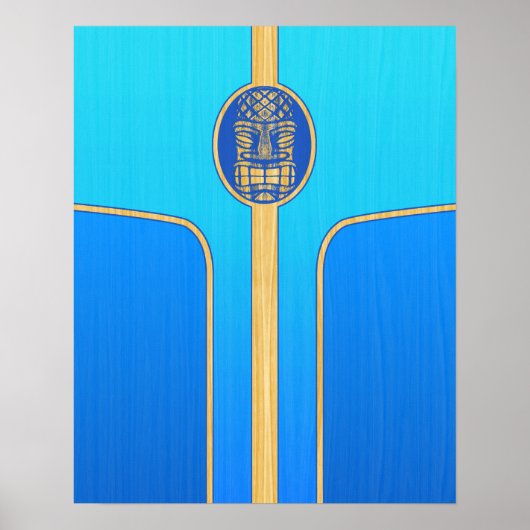 Blue Retro Tiki Surfboard Poster (Voorkant)