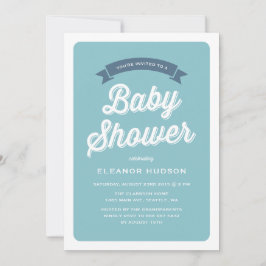 Blue Retro Typography Script Classic Baby shower I Kaart