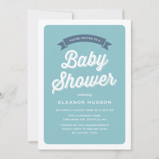 Blue Retro Typography Script Classic Baby shower I Kaart (Voorkant)