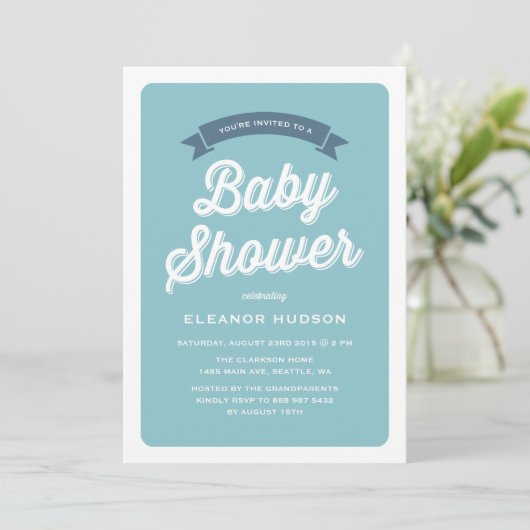 Blue Retro Typography Script Classic Baby shower I Kaart (Staand voorkant)