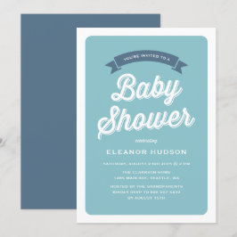 Blue Retro Typography Script Classic Baby shower I Kaart