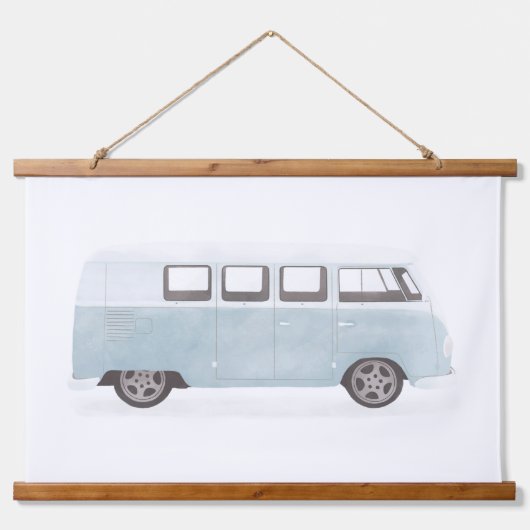 Blue Retro Van Nursery Decor Hangend Wandkleed (Voorkant)