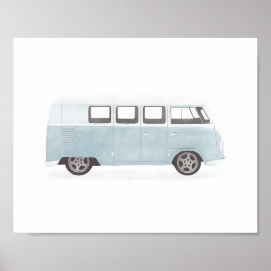 Blue Retro Van Nursery Decor Poster (Voorkant)