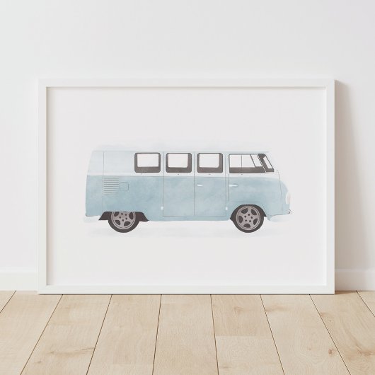 Blue Retro Van Nursery Decor Poster