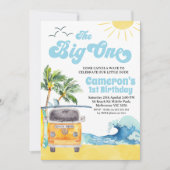 Blue Retro Van Wave Surf De Grote 1e Verjaardag Kaart (Voorkant)