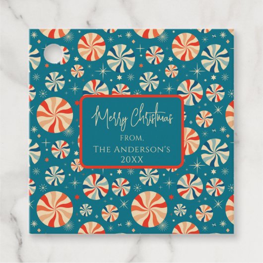 Blue Retro Vintage Kerstkoekjesruil Bedankjes Labels (Voorkant)