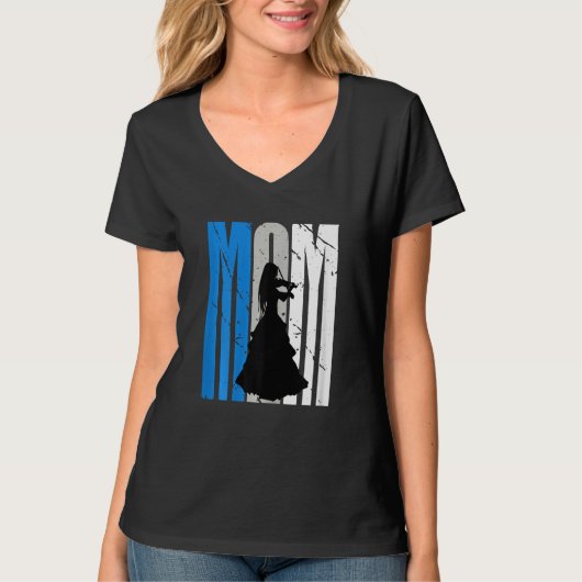 Blue Retro Violin Mom Violinist Moms Plays In Orch T-shirt (Voorkant)