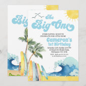 Blue Retro Wave Surf De Grote 1e Verjaardag Kaart (Voorkant / Achterkant)
