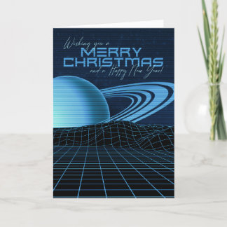Blue Retrowave Christmas Kaart