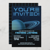 Blue Retrowave Party Uitnodiging (Voorkant / Achterkant)