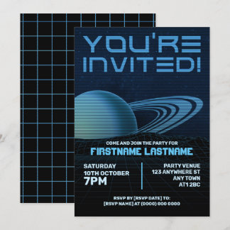 Blue Retrowave Party Uitnodiging