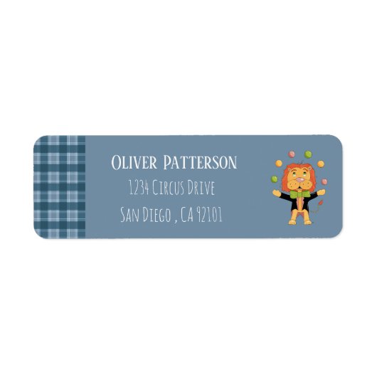 Blue Return Address Label with Circus Lion  (Voorkant)