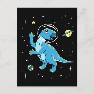 Blue Rhabdodon Dinos in de ruimte Briefkaart