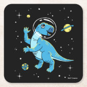 Blue Rhabdodon Dinos in de ruimte Kartonnen Onderzetters (Voorkant)