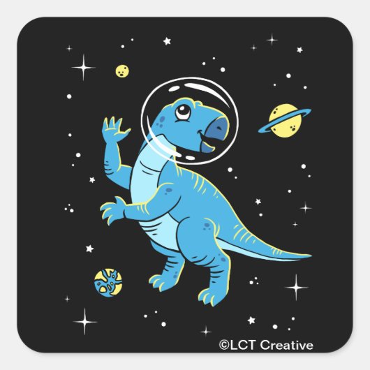 Blue Rhabdodon Dinos in de ruimte Vierkante Sticker (Voorkant)