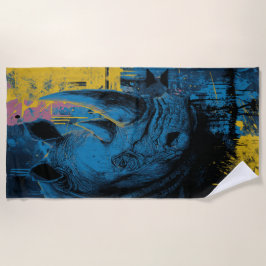 Blue Rhino Urban Street Art Illustration Strandlaken