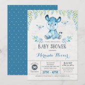 Blue Rhinoceros / Oerwoud Rhino Boy Baby shower Kaart (Voorkant / Achterkant)