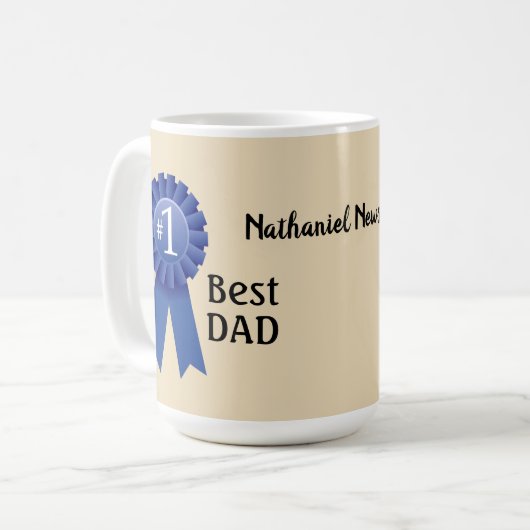 Blue Ribbon #1 Papa personaliseren met naam Koffiemok (Voorkant links)