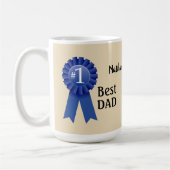 Blue Ribbon #1 Papa personaliseren met naam Koffiemok (Links)