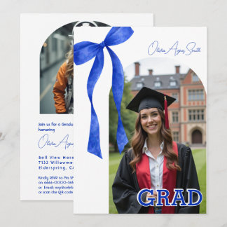 Blue Ribbon Accent Dual‑Photo QR Code Kaart