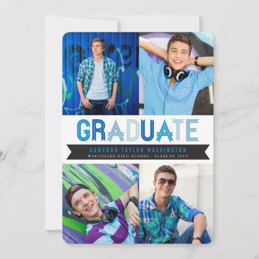 Blue Ribbon Afstuderen Fotogradatie Party Kaart (Voorkant)
