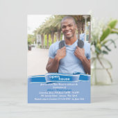 Blue Ribbon Afstuderen Fotouitnodiging Kaart (Staand voorkant)