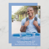 Blue Ribbon Afstuderen Fotouitnodiging Kaart (Voorkant / Achterkant)