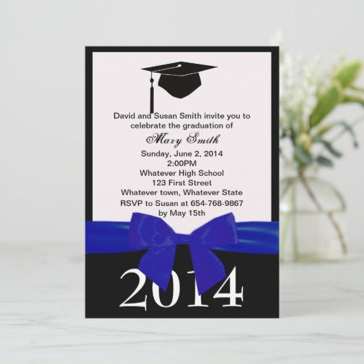 Blue Ribbon Afstuderen Uitnodiging (Staand voorkant)