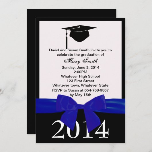 Blue Ribbon Afstuderen Uitnodiging (Voorkant / Achterkant)