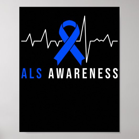 Blue Ribbon ALS Awareness Heartbeat Poster (Voorkant)