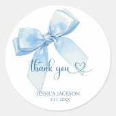 Blue Ribbon Baby Boy Bedankt Ronde Sticker (Voorkant)