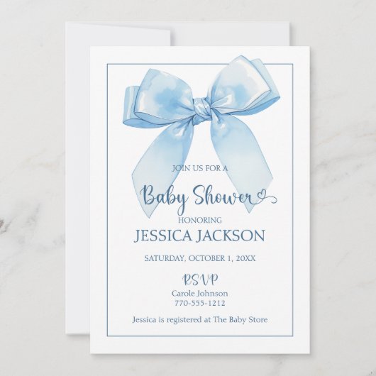 Blue Ribbon Baby Boy Shower Aankondiging (Voorkant)