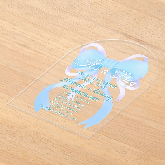Blue Ribbon Baby Boy Shower Arch Acryl Uitnodigingen (Laagn)