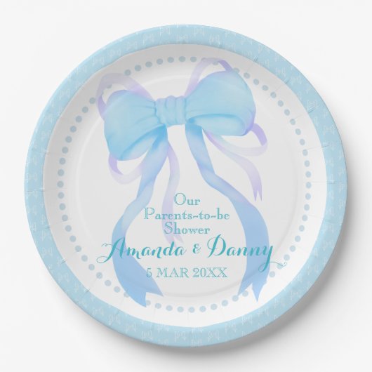 Blue Ribbon Baby Boy Shower Papieren Bordje (Voorkant)
