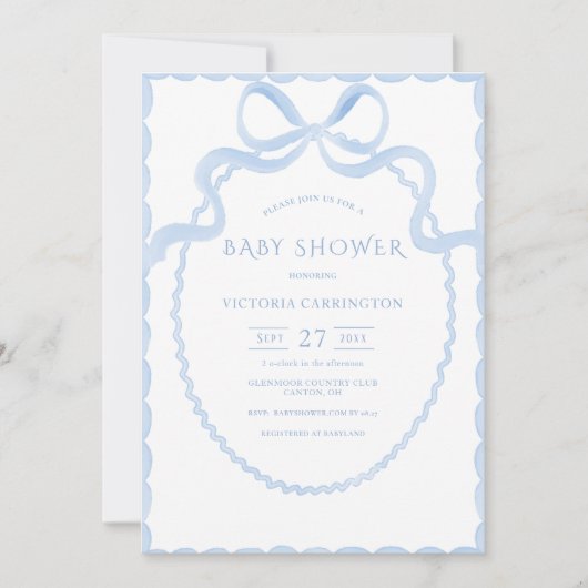 Blue Ribbon  Baby shower Kaart (Voorkant)