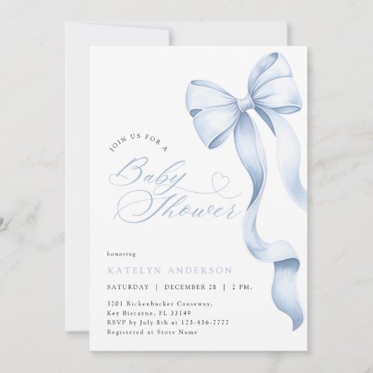 Blue Ribbon Baby shower Uitnodiging (Voorkant)