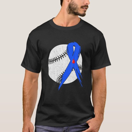 Blue Ribbon Baseball Diabetes Awareness Warrior T-shirt (Voorkant)