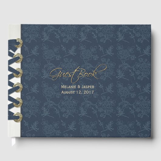 Blue Ribbon Bound look Custom Weddenschap Book Gastenboek (Voorkant)