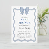 Blue Ribbon Bow Baby shower Invitation Kaart (Staand voorkant)