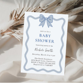 Blue Ribbon Bow Baby shower Invitation Kaart
