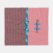 Blue Ribbon Bow Black Chandelier Damask Monogram Fleece Deken (Voorkant (Horizontaal))