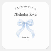Blue Ribbon Bow boy baby shower boekenplaat Vierkante Sticker (Voorkant)